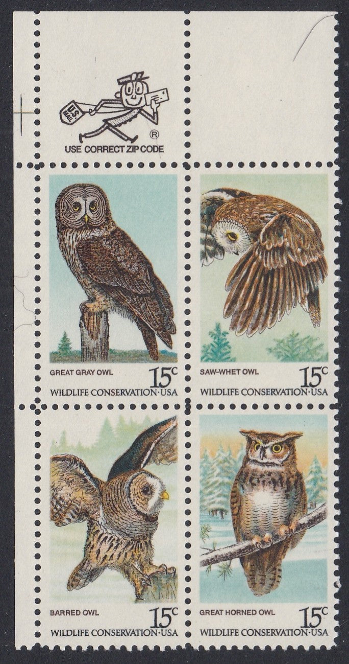 # 1760-63 (1978) Owls - Mr. Zip, BK/4, UL, MNH