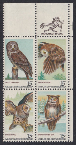 # 1760-63 (1978) Owls - Mr. Zip, BK/4, UR, MNH