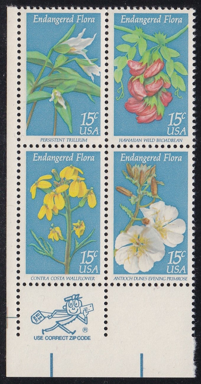 # 1783-86 (1979) Flowers - Mr. Zip, BK/4, LL, MNH