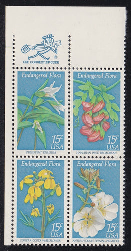 # 1783-86 (1979) Flowers - Mr. Zip, BK/4, UL, MNH