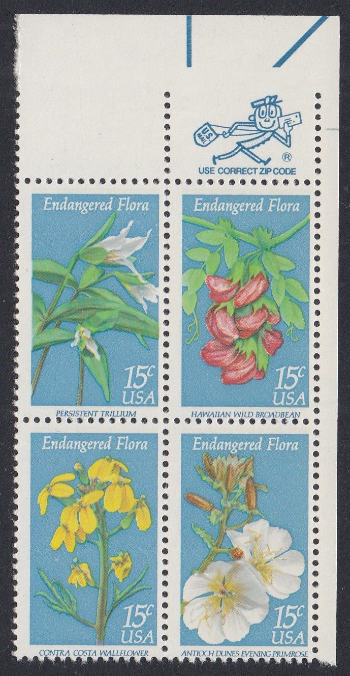 # 1783-86 (1979) Flowers - Mr. Zip, BK/4, UR, MNH