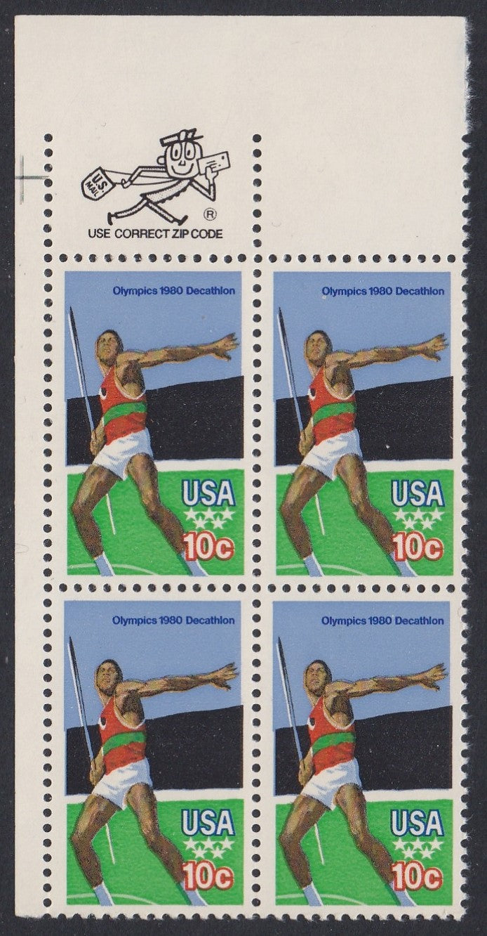 # 1790 (1979) Olympics, 11x11 - Mr. Zip, BK/4, UL, MNH