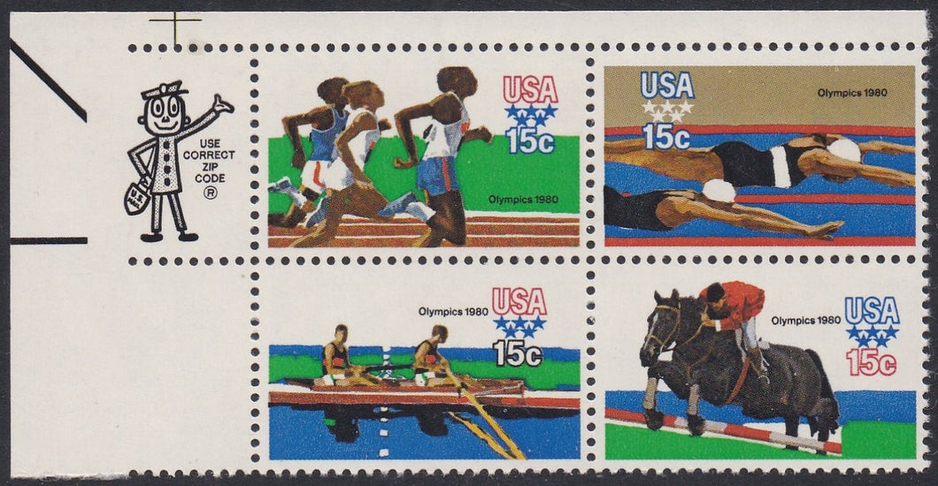 # 1791-94 (1979) Olympics - Mr. Zip, BK/4, UL, MNH