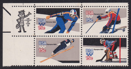 # 1795-98 (1980) Olympics, 11.25x10.5 - Mr. Zip, BK/4, UL, MNH
