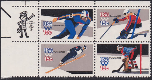 # 1795-98 (1980) Olympics, 11.25x10.5 - Mr. Zip, BK/4, UL, XF MNH