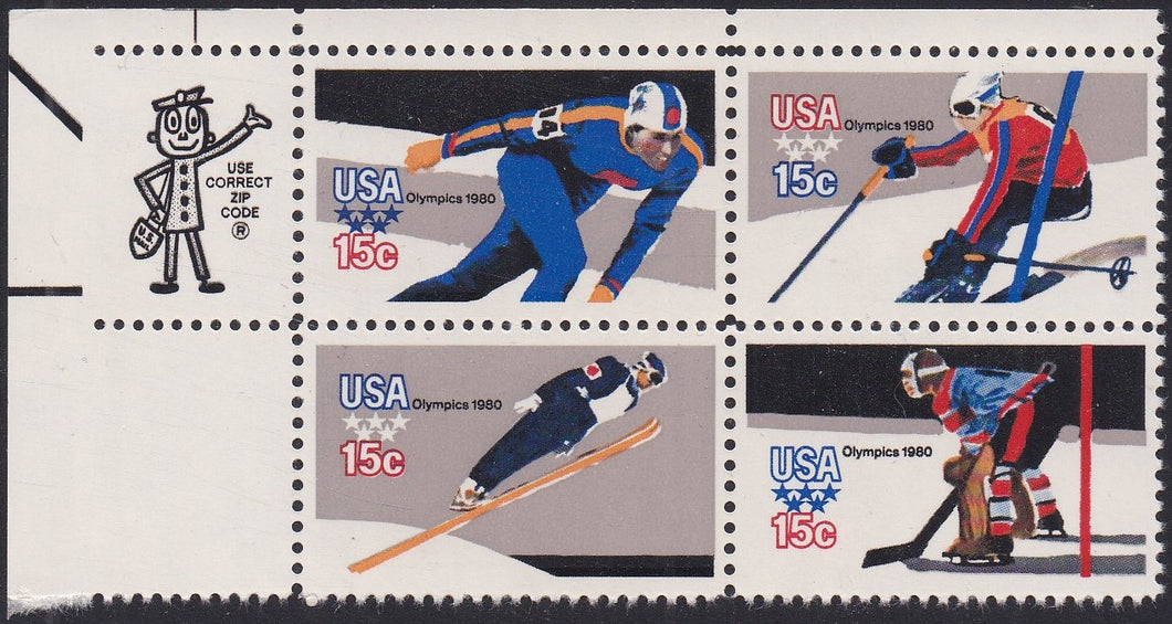 # 1795-98 (1980) Olympics, 11.25x10.5 - Mr. Zip, BK/4, UL, XF MNH