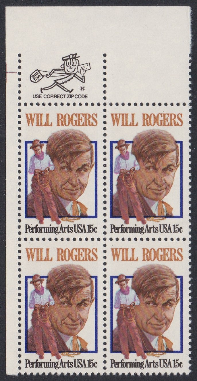 # 1801 (1979) Rogers- Mr. Zip, BK/4, UL, MNH