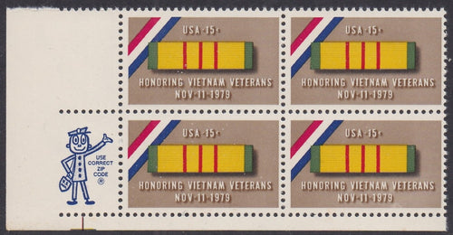 # 1802 (1979) Vietnam Veterans- Mr. Zip, BK/4, LL, MNH