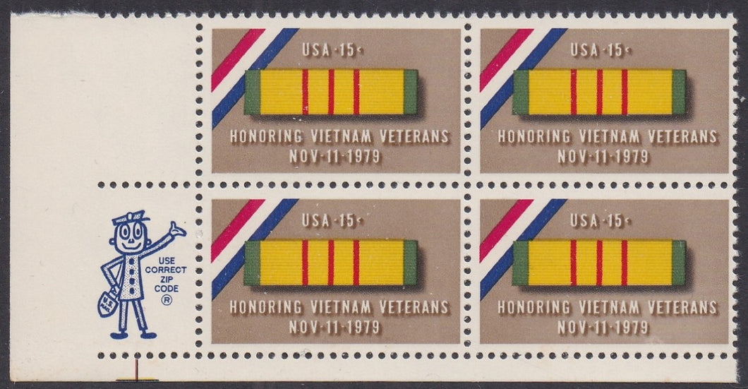 # 1802 (1979) Vietnam Veterans- Mr. Zip, BK/4, LL, MNH