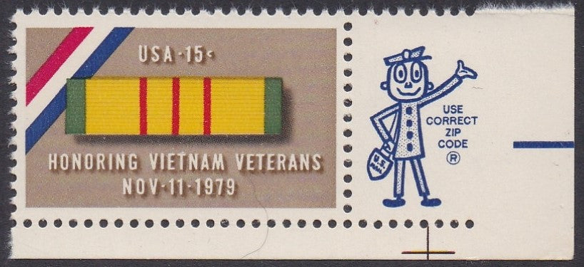 # 1802 (1979) Vietnam Veterans- Mr. Zip, Sgl, LR, MNH