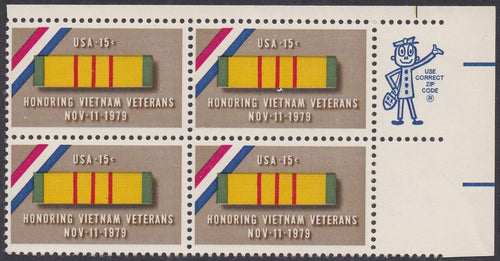 # 1802 (1979) Vietnam Veterans- Mr. Zip, BK/4, UR, MNH