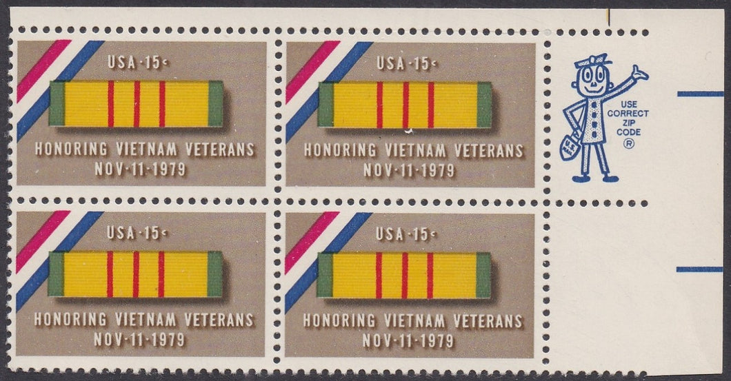 # 1802 (1979) Vietnam Veterans- Mr. Zip, BK/4, UR, MNH