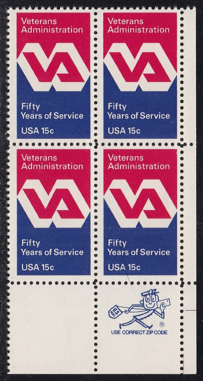 # 1825 (1980) Veterans - Mr. Zip, BK/4, LR, MNH
