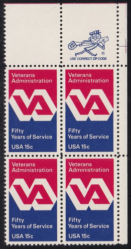 # 1825 (1980) Veterans - Mr. Zip, BK/4, UR, MNH