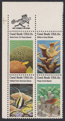 # 1827-30 (1980) Coral Reefs - Mr. Zip, BK/4, UL, MNH