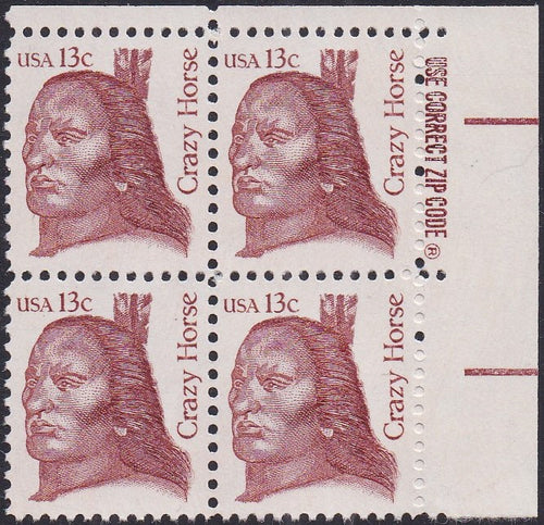 # 1855v Crazy Horse, OA tag - Zip BK/4, UR, MNH