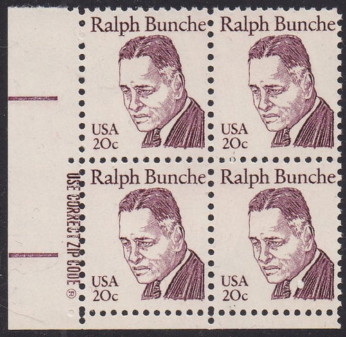 # 1860 (1982) Bunche, OA tag - Zip BK/4, LL, MNH