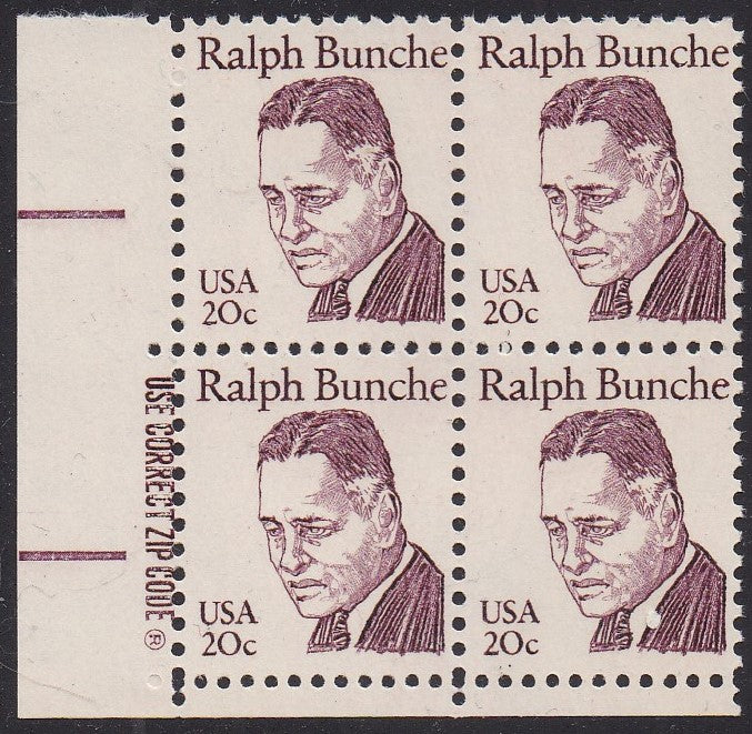 # 1860 (1982) Bunche, OA tag - Zip BK/4, LL, MNH