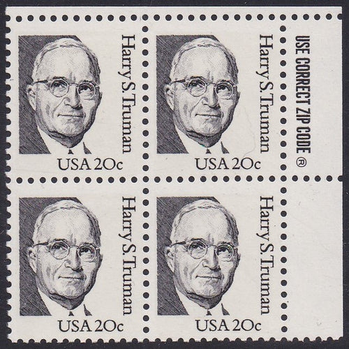 # 1862a (1984) Truman, LB tag, DG, perf 11.2 - Zip BK/4, UR, MNH