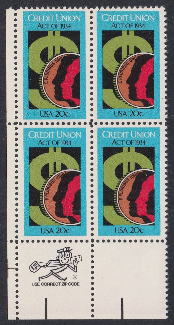 # 2075 (1984) Credit Union - Mr. Zip, BK/4, LL, XF MNH