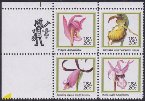 # 2076-79 (1984) Orchids - Mr. Zip, BK/4, UL, MNH