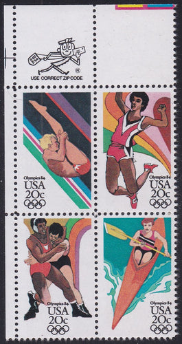 # 2082-85 (1984) Olympics - Mr. Zip, BK/4, UL, MNH