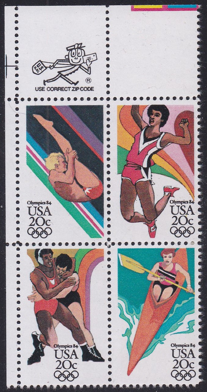 # 2082-85 (1984) Olympics - Mr. Zip, BK/4, UL, MNH