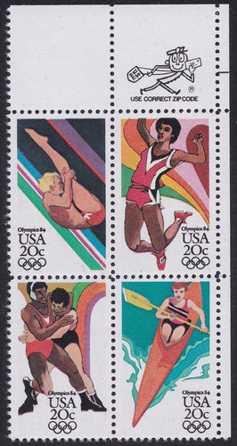 # 2082-85 (1984) Olympics - Mr. Zip, BK/4, UR, MNH