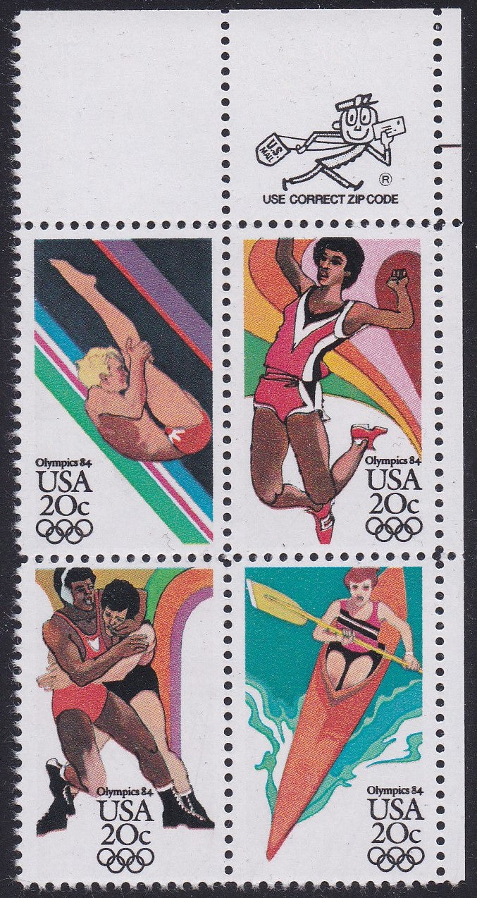 # 2082-85 (1984) Olympics - Mr. Zip, BK/4, UR, MNH