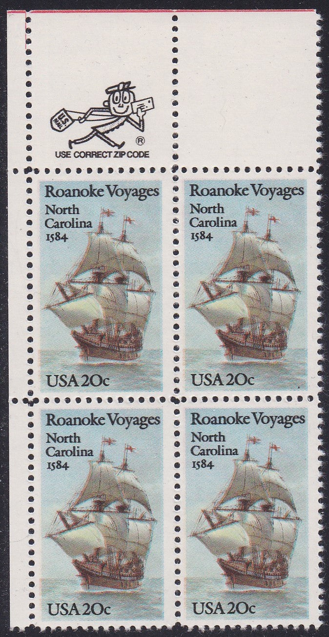 # 2093 (1984) Roanoke - Mr. Zip, BK/4, UL, MNH