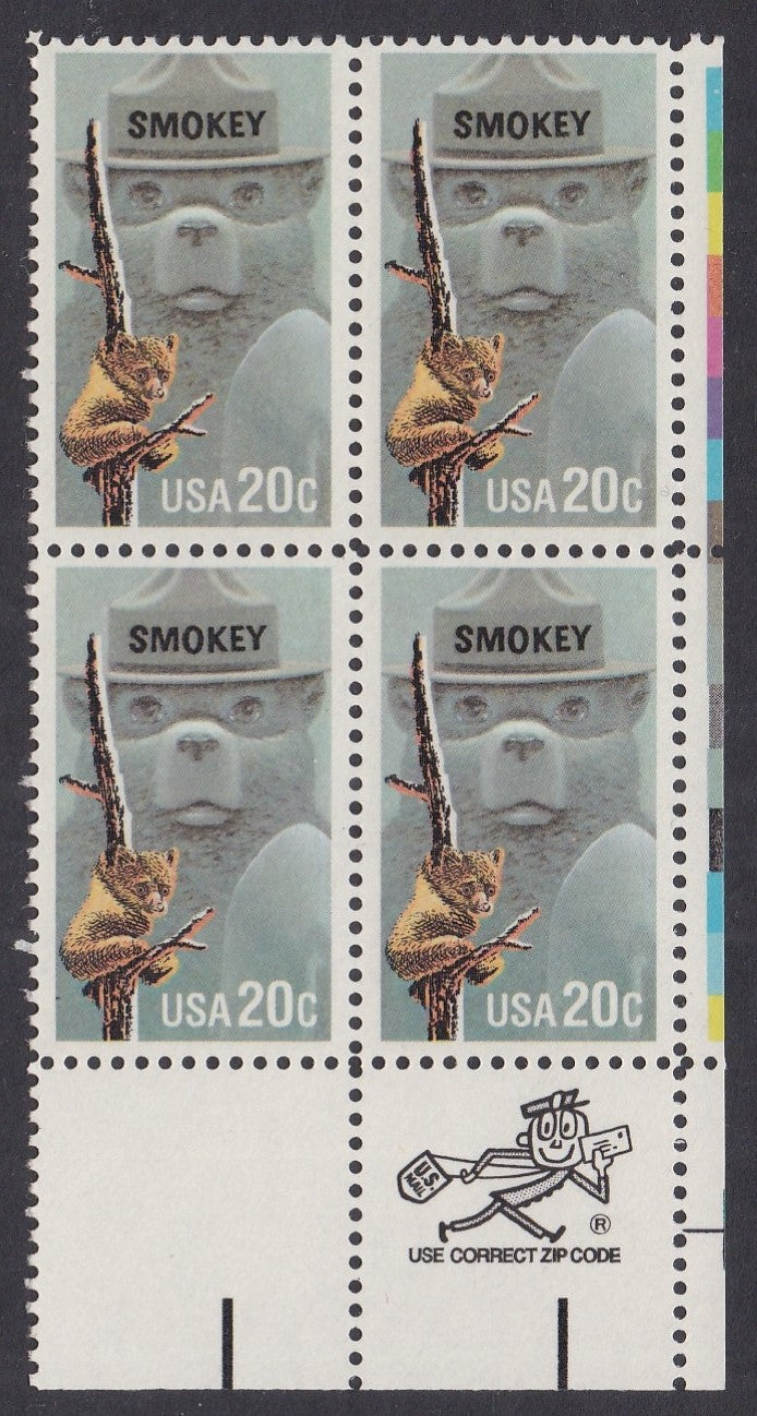 # 2096 (1984) Smokey Bear - Mr. Zip, BK/4, LR, MNH