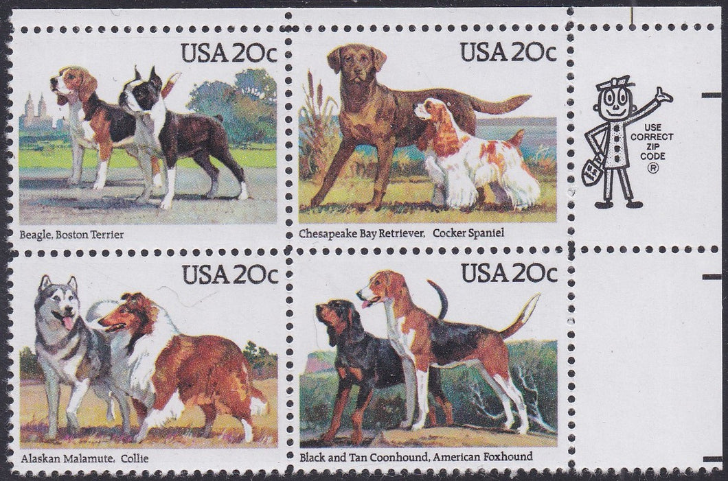 # 2098-2101 (1984) Dogs - Mr. Zip, BK/4, UR, MNH