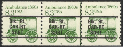 # 2128a (1985) 1860's Ambulance, Precancel, Gap 1R - PS/3, #4, XF MNH