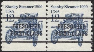 # 2132a (1985) 1909 Stanley Steamer, Precancel, Type I - Coil pr, XF MNH