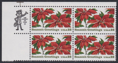 # 2166 (1985) Poinsettia - Mr. Zip, BK/4, UL, MNH