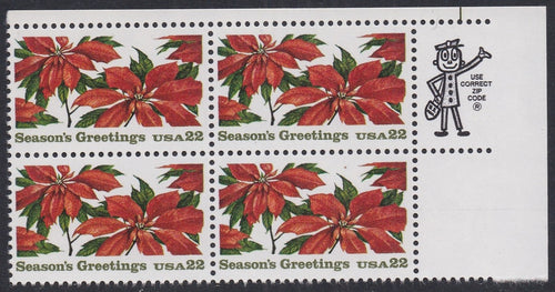 # 2166 (1985) Poinsettia - Mr. Zip, BK/4, UR, MNH