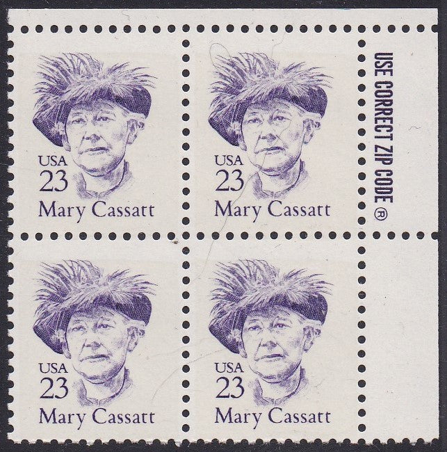 # 2181 (1988) Cassatt, Purple, LB tag, DG, perf 11 - Zip BK/4, UR, MNH