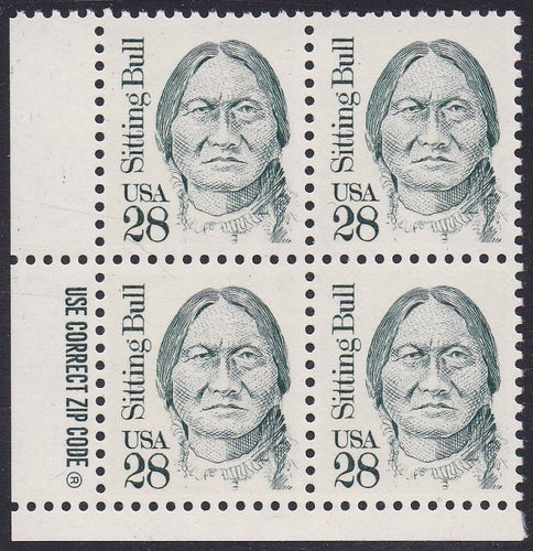 # 2183 (1989) Sitting Bull, Myrtle Green, LB tag, DG, perf 11 - Zip BK/4, LL, MNH