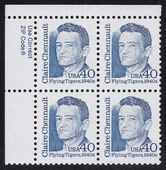 # 2187a (1998) Chennault, Dark Blue, GSP tag, LgG, perf 11 - Zip BK/4, UL, MNH
