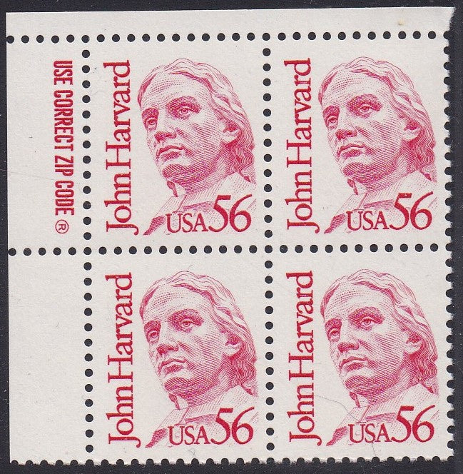 # 2190 (1986) Harvard, Scarlet, LB tag, DG, perf 11 - Zip BK/4, UL, MNH