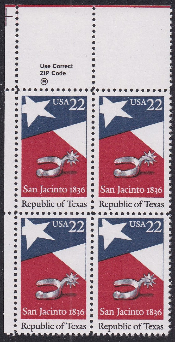 # 2204 (1986) Texas - Zip Coder, BK/4, UL, MNH