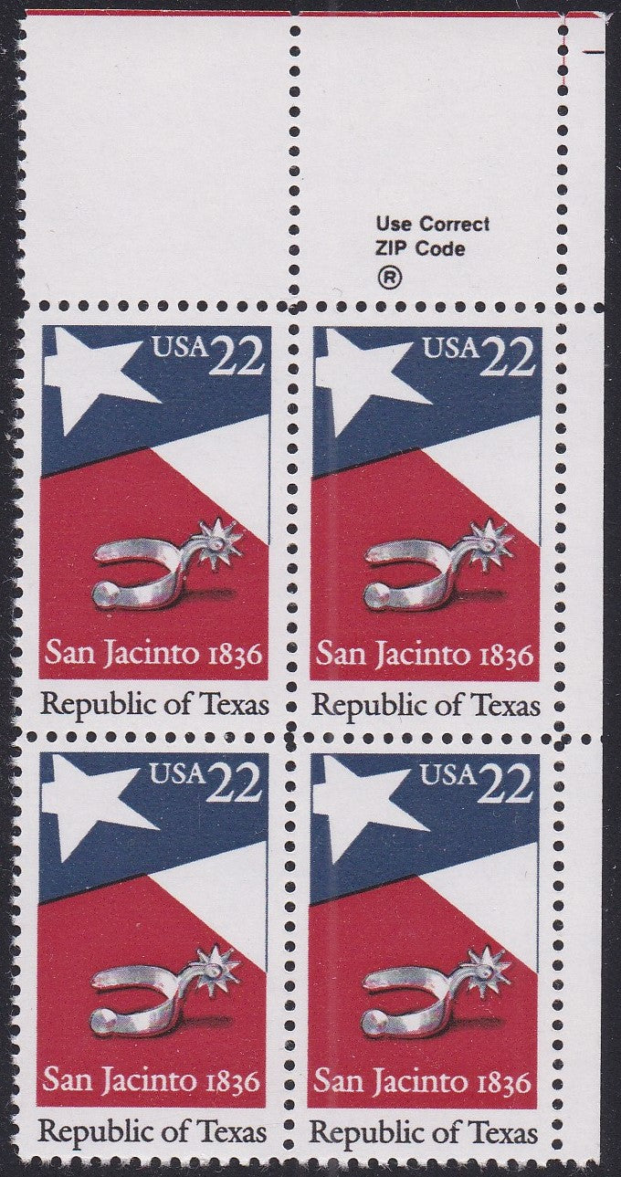 # 2204 (1986) Texas - Zip Code, BK/4, UR, MNH