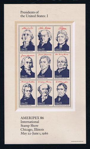 # 2216-19 (1986) Ameripex Presidents - S/S, MNH, SPECIAL SALE - BELOW FACE