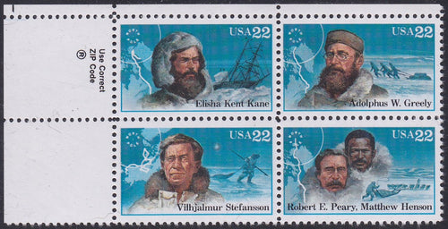 # 2220-23 (1986) Arctic Explorers - Zip Code, BK/4, UL, MNH