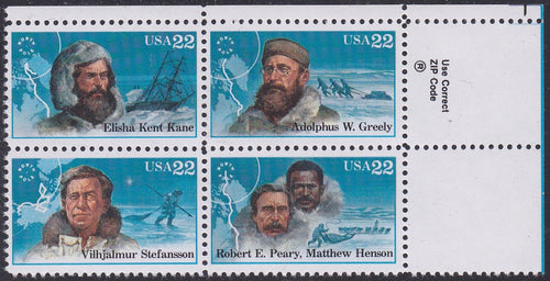 # 2220-23 (1986) Arctic Explorers - Zip Code, BK/4, UR, MNH