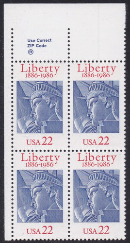 # 2224 (1986) Statue of Liberty - Zip Code, BK/4, UL, MNH