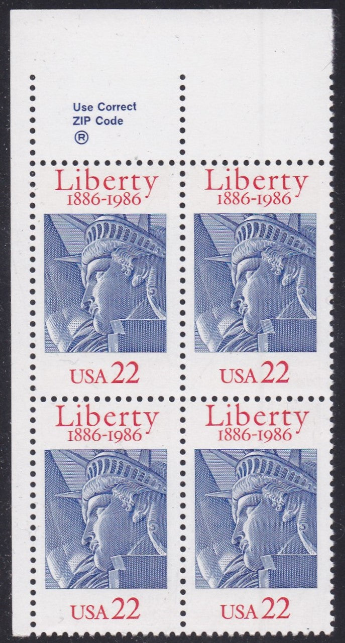 # 2224 (1986) Statue of Liberty - Zip Code, BK/4, UL, MNH