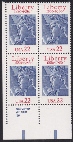 # 2224 (1986) Statue of Liberty - Zip Code, BK/4, LL, MNH