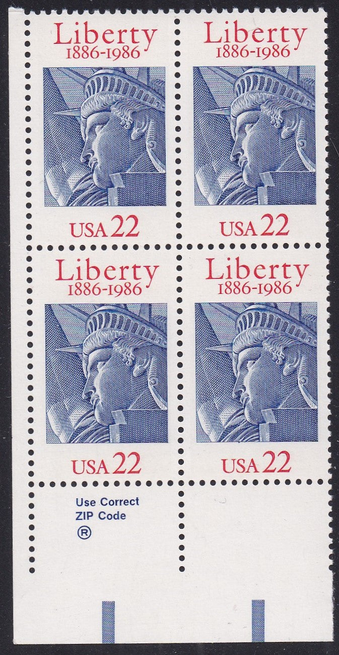 # 2224 (1986) Statue of Liberty - Zip Code, BK/4, LL, MNH