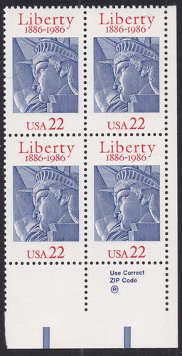 # 2224 (1986) Statue of Liberty - Zip Code, BK/4, LR, MNH